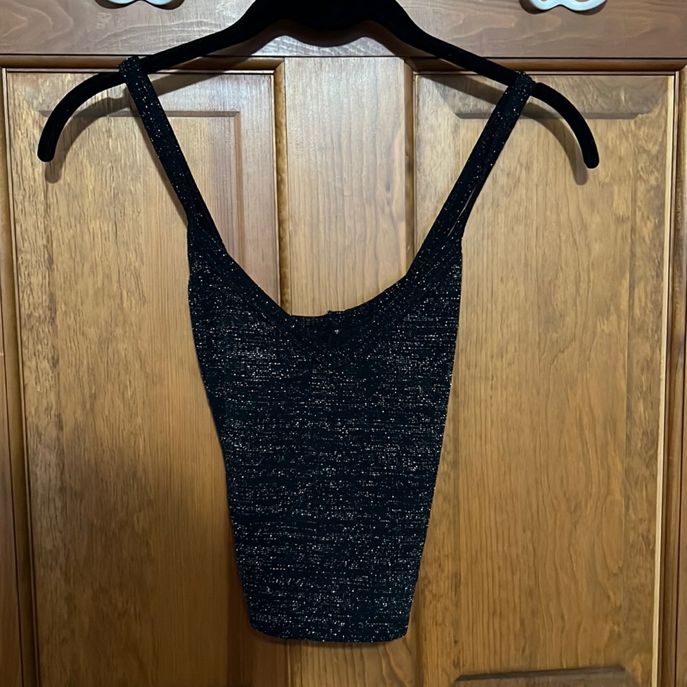 Glitter Cropped Cami w/ Criss-Cross Back